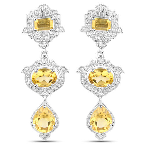 Bids.com 6.63 Carat Genuine Citrine and White Topaz .925 Sterling Silver Earrings Earrings