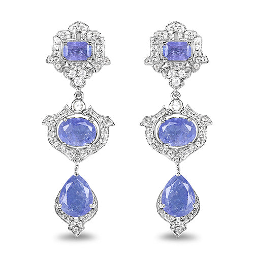 Bids.com 7.73 Carat Genuine Tanzanite and White Topaz .925 Sterling Silver Earrings Earrings