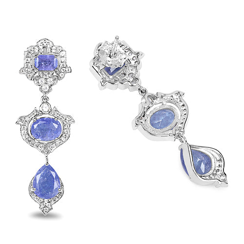 Bids.com 7.73 Carat Genuine Tanzanite and White Topaz .925 Sterling Silver Earrings Earrings