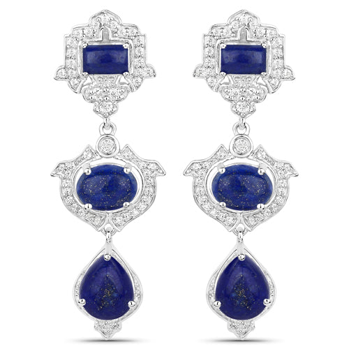 Bids.com 9.37 Carat Genuine Lapis and White Topaz .925 Sterling Silver Earrings Earrings