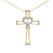 Bids.com 14K Yellow Gold Plated .925 Sterling Silver 1/6 Cttw Diamond Interlocking Heart and Ribbon Cross Pendant Necklace (H-I Color, I2-I3 Clarity) - 18" Inches Necklaces