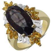 Bids.com 14K Yellow Gold Plated 7.07 Carat Genuine Smoky Quartz, Citrine & White Diamond .925 Sterling Silver Ring Rings