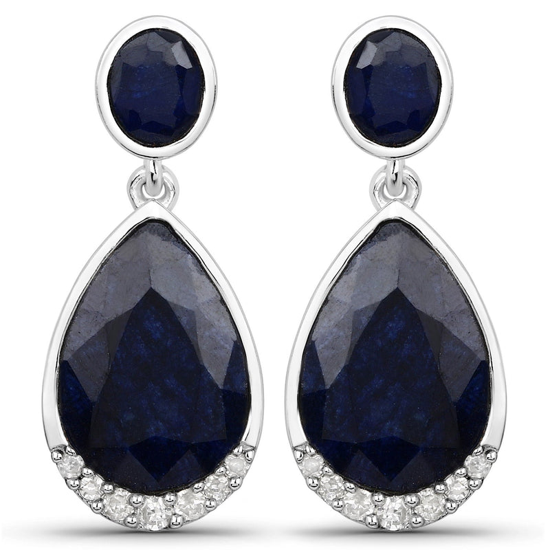 Bids.com 7.90 Carat Dyed Sapphire and White Diamond .925 Sterling Silver Earrings Earrings