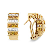 Bids.com 18K Yellow Gold 1 3/4 Cttw Invisible Set Princess Cut Diamond and 2.5mm Yellow Sapphire Huggie Hoop Earrings (F-G Color, VS1-VS2 Clarity) Earrings
