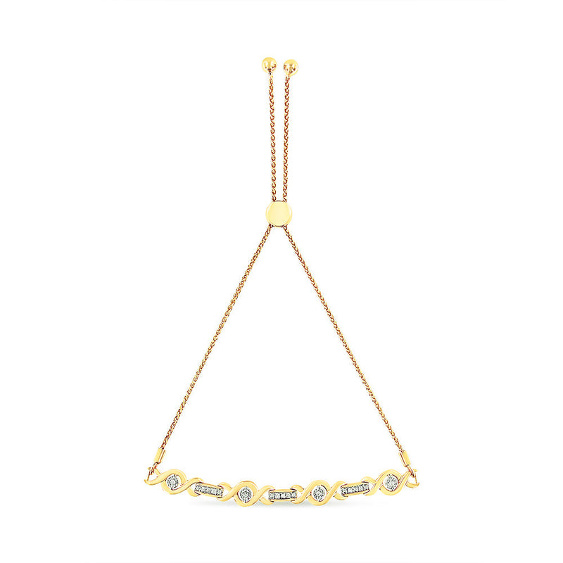 Bids.com 14K Yellow Gold Plated .925 Sterling Silver Channel Set Diamond Accent Twist 4â€-10â€ Adjustable Bolo Bracelet (I-J Color, I3 Clarity) Bracelets