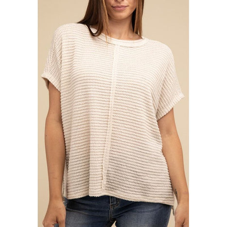 Dolman Short Sleeve Jacquard Sweater