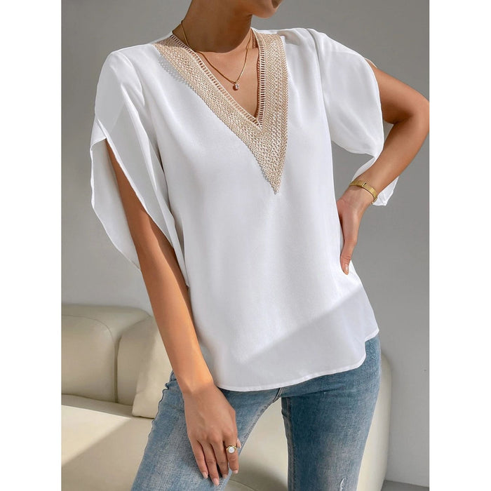 V-Neck Short Sleeve Blouse