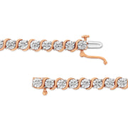 Bids.com 14K Rose Gold Plated .925 Sterling Silver 1/10 Cttw Diamond Round Miracle Plate and "S" Link Tennis Bracelet (I-J Color, I2- I3 Clarity) - 7" Bracelets