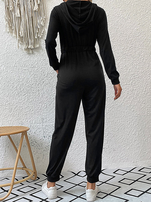 Skinny Elasticity Split-Joint Zipper Hooded Jumpsuits by migunica