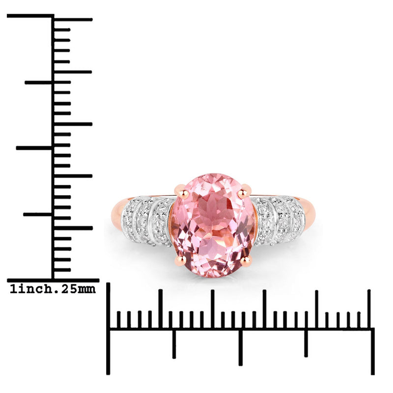 Bids.com 3.11 Carat Genuine Pink Tourmaline and White Diamond 14K Rose Gold Ring Rings