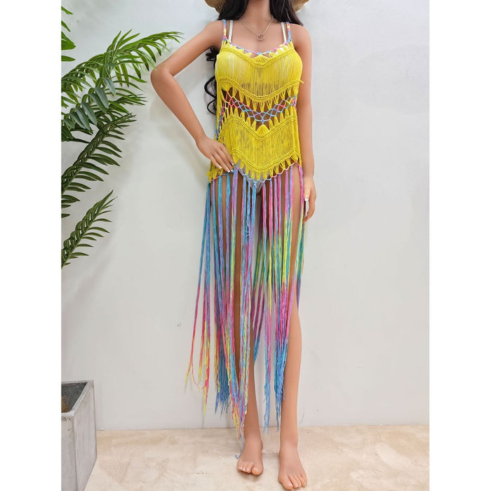 Fringe Scoop Neck Spaghetti Strap Cover-Up