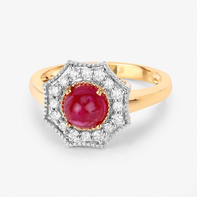 Bids.com 2.01 Carat Genuine Ruby and White Diamond 14K Yellow Gold Ring Rings