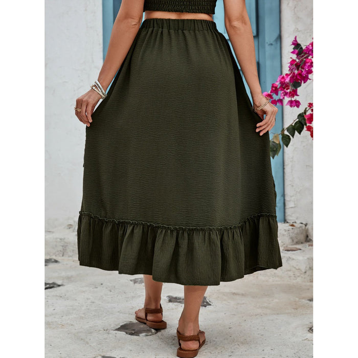 Ruffled Elastic Waist Midi Skirt