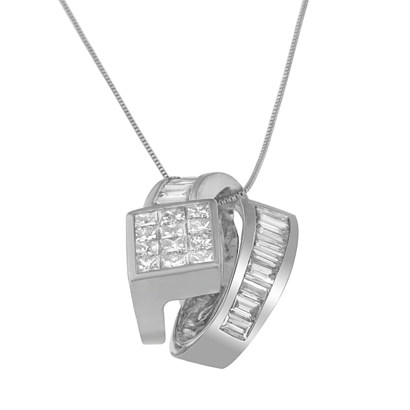 Bids.com 14K White Gold 2 cttw Princess and Baguette Cut Diamond Double Loop Pendant Necklace (G-H, VS1-VS2) Necklaces