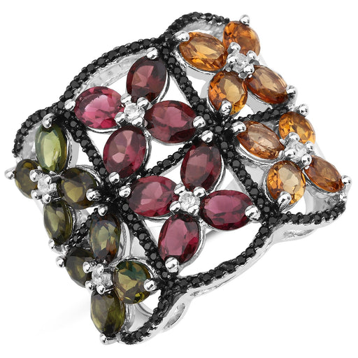 Bids.com 8.38 Carat Genuine Multi Tourmaline .925 Sterling Silver Ring Rings