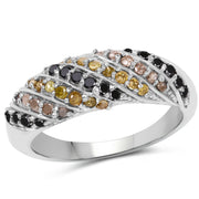 Bids.com 0.63 Carat Genuine Champagne Diamond, Yellow Diamond & Black Diamond .925 Sterling Silver Ring Rings