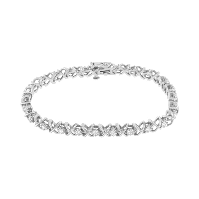 Bids.com .925 Sterling Silver 1 cttw Brilliant Round-Cut Diamond "X" Link Bracelet (I-J Clarity, I2-I3 Color) - Size 7" Bracelets