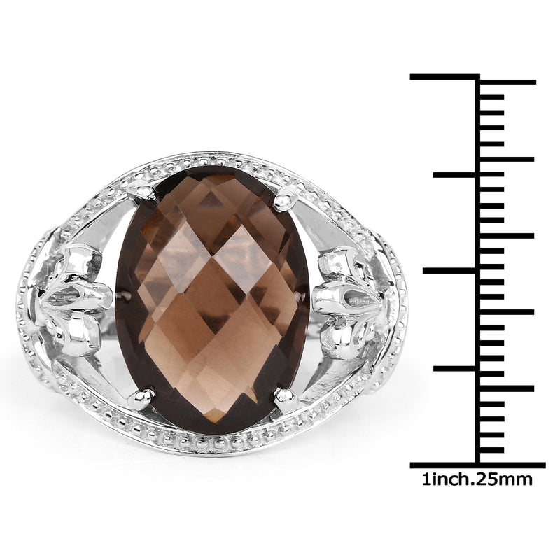 Bids.com 10.50 Carat Genuine Smoky Quartz .925 Sterling Silver Ring Rings