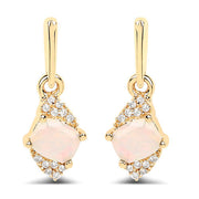 Bids.com 0.57 Carat Genuine Ethiopian Opal and White Diamond 14K Yellow Gold Earrings Earrings