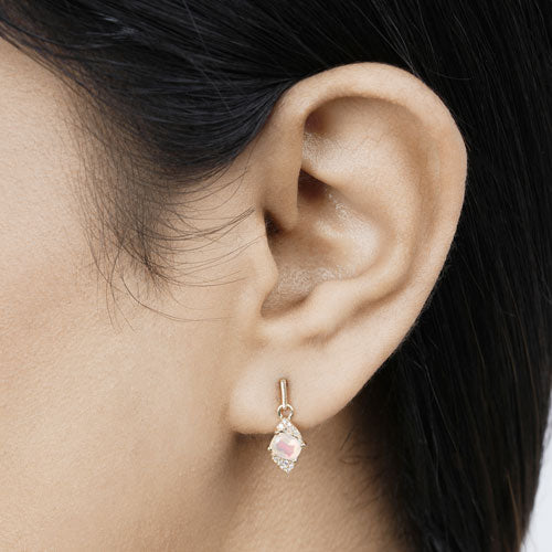 Bids.com 0.57 Carat Genuine Ethiopian Opal and White Diamond 14K Yellow Gold Earrings Earrings