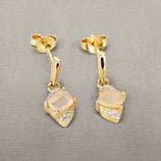 Bids.com 0.57 Carat Genuine Ethiopian Opal and White Diamond 14K Yellow Gold Earrings Earrings