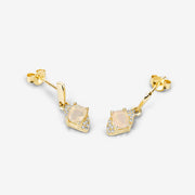 Bids.com 0.57 Carat Genuine Ethiopian Opal and White Diamond 14K Yellow Gold Earrings Earrings