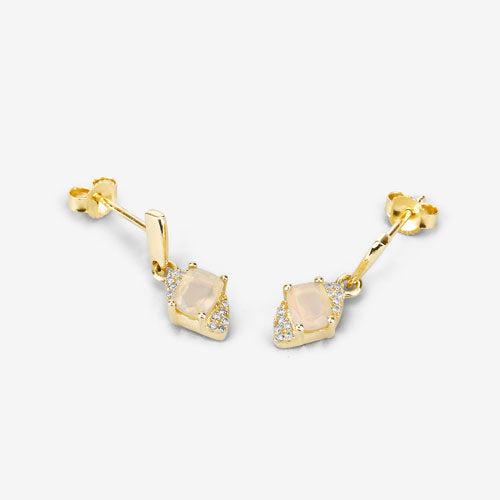 Bids.com 0.57 Carat Genuine Ethiopian Opal and White Diamond 14K Yellow Gold Earrings Earrings
