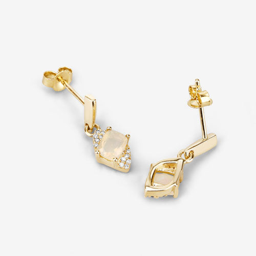 Bids.com 0.57 Carat Genuine Ethiopian Opal and White Diamond 14K Yellow Gold Earrings Earrings