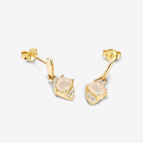 Bids.com 0.57 Carat Genuine Ethiopian Opal and White Diamond 14K Yellow Gold Earrings Earrings