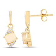 Bids.com 0.57 Carat Genuine Ethiopian Opal and White Diamond 14K Yellow Gold Earrings Earrings