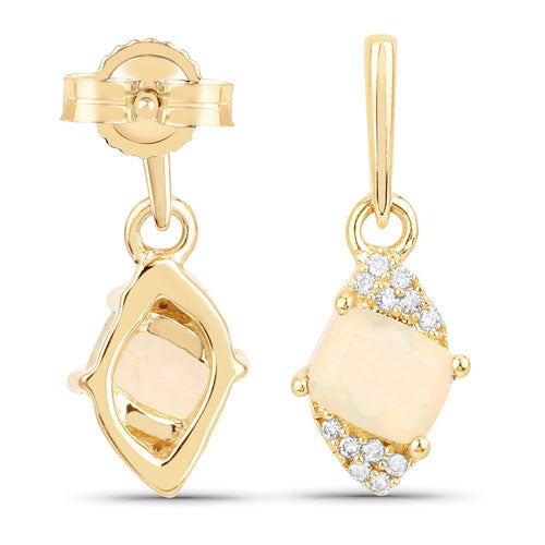 Bids.com 0.57 Carat Genuine Ethiopian Opal and White Diamond 14K Yellow Gold Earrings Earrings