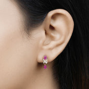 Bids.com 1.12 Carat Genuine Ruby and White Diamond 14K Yellow Gold Earrings Earrings
