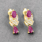 Bids.com 1.12 Carat Genuine Ruby and White Diamond 14K Yellow Gold Earrings Earrings