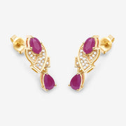 Bids.com 1.12 Carat Genuine Ruby and White Diamond 14K Yellow Gold Earrings Earrings