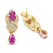 Bids.com 1.12 Carat Genuine Ruby and White Diamond 14K Yellow Gold Earrings Earrings
