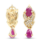 Bids.com 1.12 Carat Genuine Ruby and White Diamond 14K Yellow Gold Earrings Earrings
