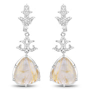 Bids.com 15.97 Carat Genuine Golden Rutile And White Topaz .925 Sterling Silver Earrings Earrings