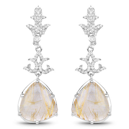 Bids.com 15.97 Carat Genuine Golden Rutile And White Topaz .925 Sterling Silver Earrings Earrings