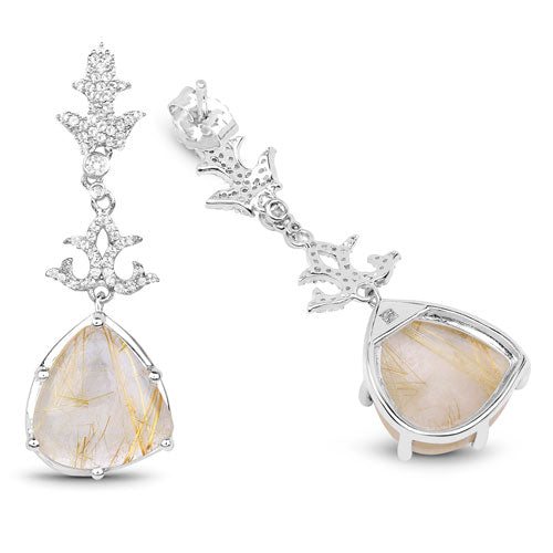 Bids.com 15.97 Carat Genuine Golden Rutile And White Topaz .925 Sterling Silver Earrings Earrings