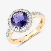 Bids.com 1.79 Carat Genuine Iolite and White Diamond 14K Yellow Gold Ring Rings