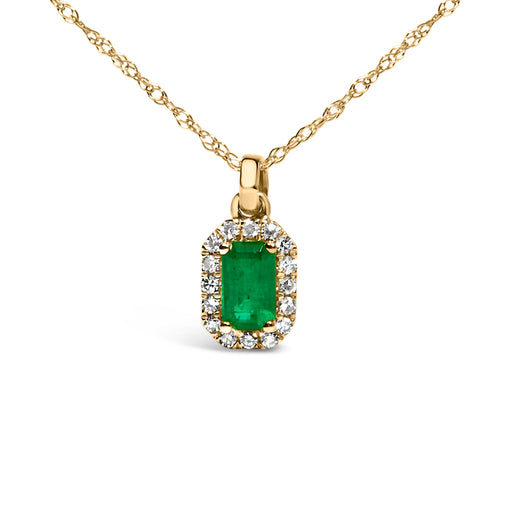 Bids.com 10K Yellow Gold 5x3mm Green Emerald and Diamond Accent Halo Octagonal Shape 18" Pendant Necklace (I-J Color, I1-I2 Clarity) Necklaces