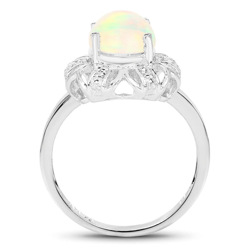 Bids.com 1.73 Carat Genuine Ethiopian Opal & White Topaz .925 Sterling Silver Ring Rings