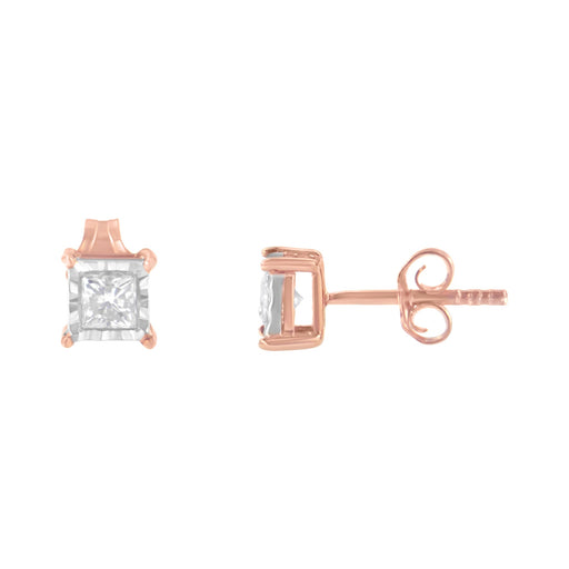 Bids.com 14K Rose Gold Plated Two-Tone .925 Sterling Silver 1/2 Cttw Princess-Cut Square Near Colorless Diamond Solitaire Miracle-Plate Stud Earrings (J-K Color, I2-I3 Clarity) Earrings
