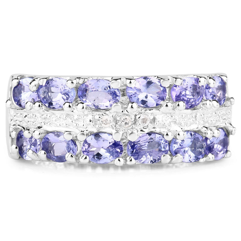 Bids.com 2.05 Carat Genuine Tanzanite and White Topaz .925 Sterling Silver Ring Rings