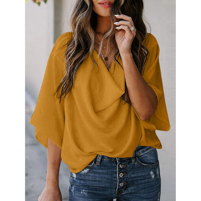 Cowl Neck Three-Quarter Sleeve Blouse