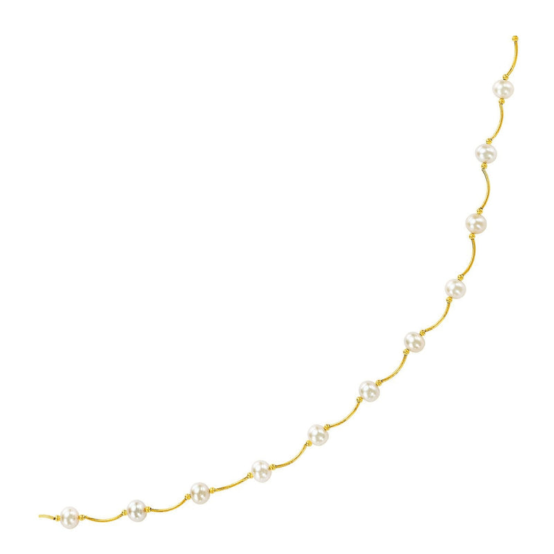 Bids.com 14k Yellow Gold Arc Link Necklace with White Pearls Necklaces