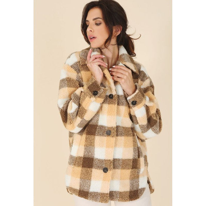 Plaid Sherpa Jacket With Pockets