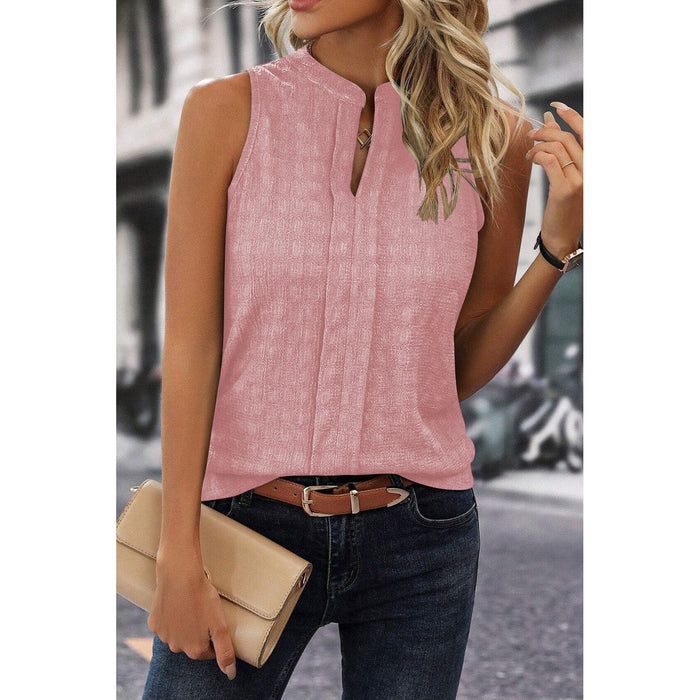 Solid Notched Sleeveless Blouse