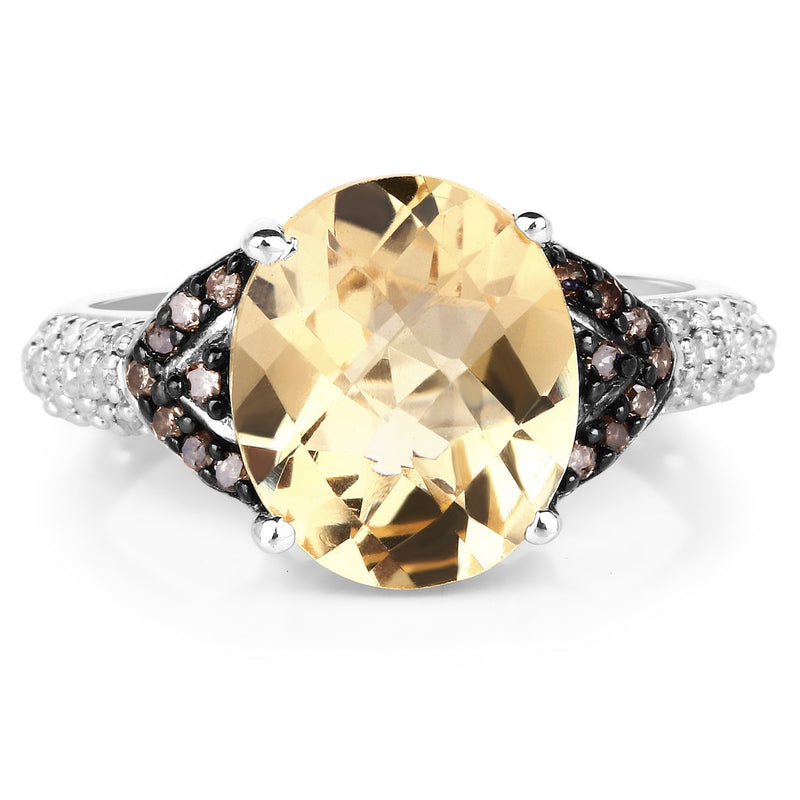 Bids.com 4.65 Carat Genuine Citrine, Champagne Diamond & White Diamond .925 Sterling Silver Ring Rings