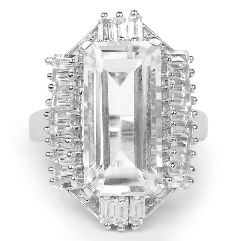 Bids.com 9.77 Carat Genuine Crystal Quartz & White Topaz .925 Sterling Silver Ring Rings